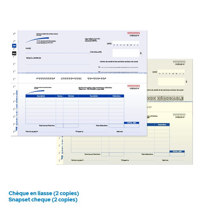 Snap-set or Continuous Cheque, cheque for a dot-matrix printer, cheque with perforated margins