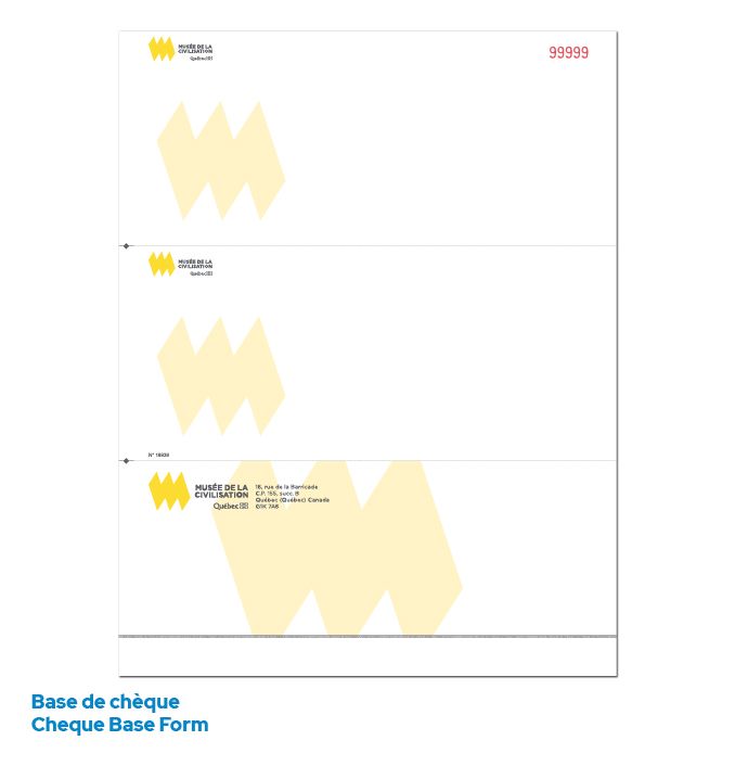 Laser cheque base with cheque at the bottom