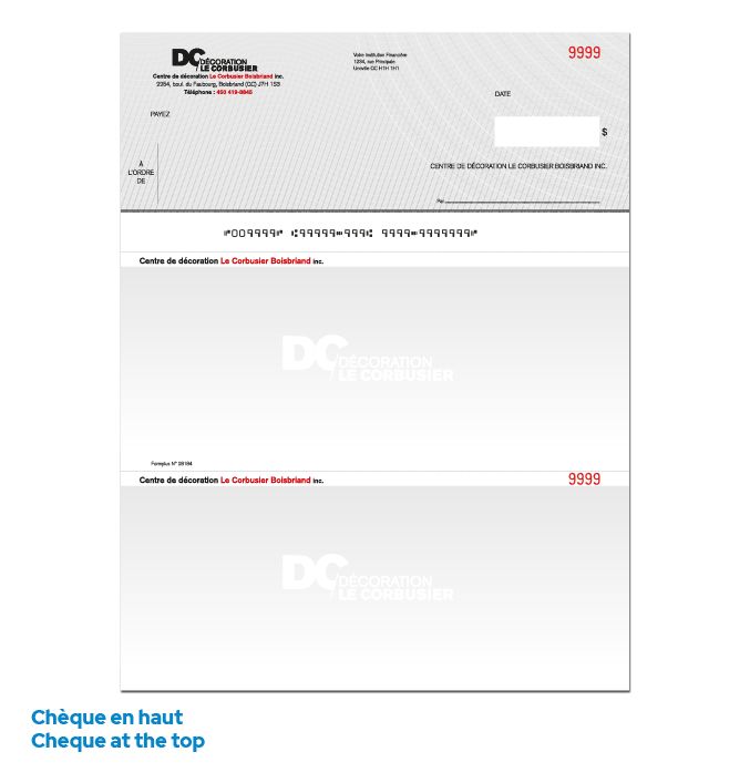 Laser cheque base with cheque at the top